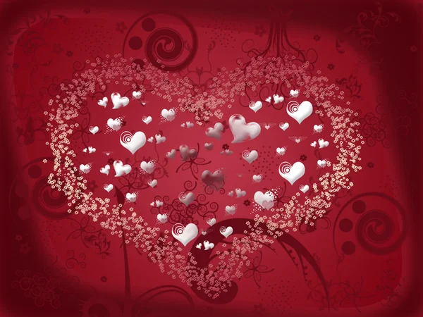 O cartão de dia de Valentim com coração cheio de pequenos corações — Fotografia de Stock