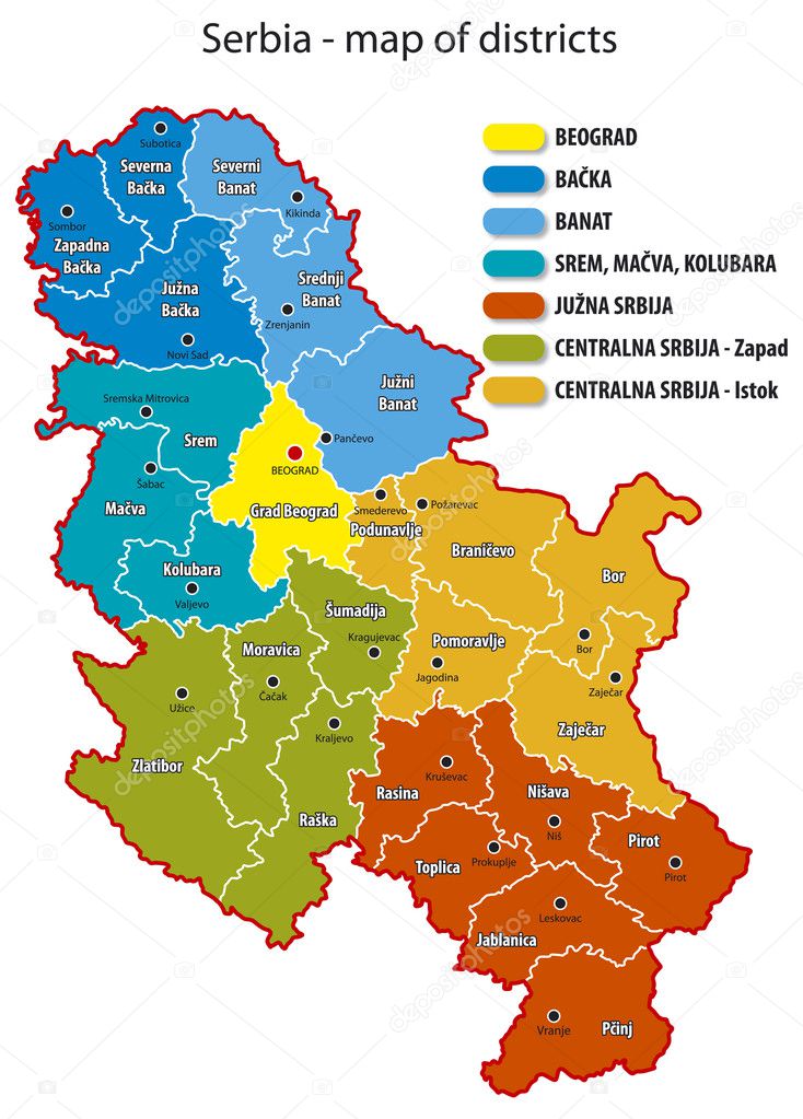 Serbia - map of districts