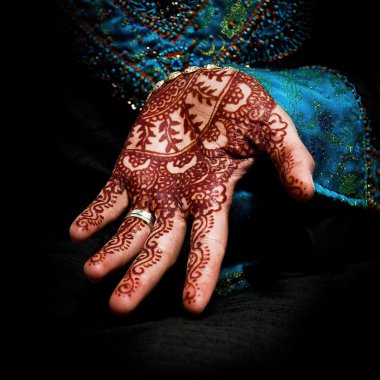 Henna, mehendi on a bride's hand - fun square clipart
