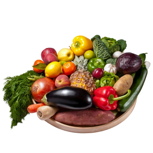 水果和蔬菜托盘-白色背景 — 图库照片