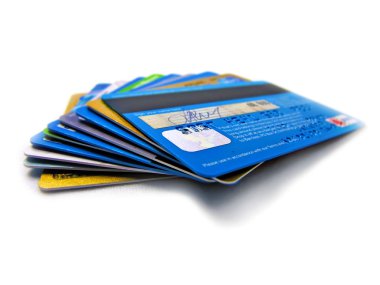 Credit and debit card stack electronic banking clipart