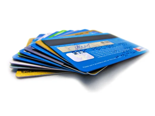 Bankowość elektroniczna w stosie kart kredytowych i debetowych — Zdjęcie stockowe