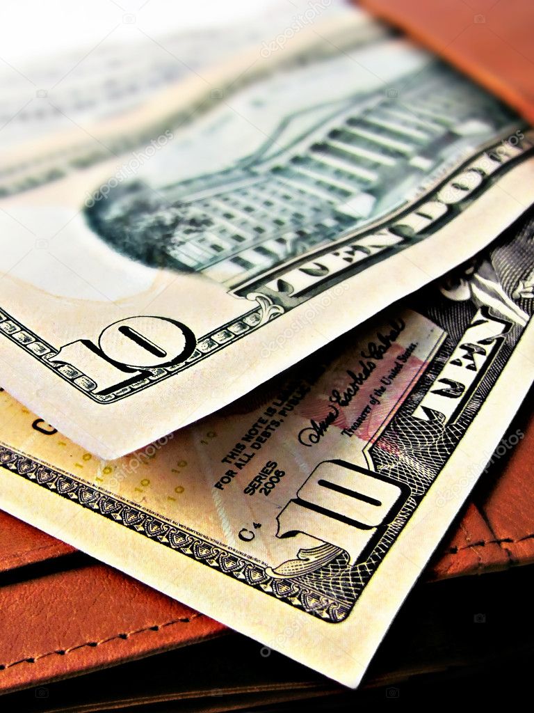 Ten 10 dollar bills cash - on a wallet
