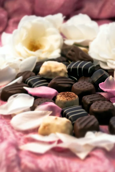 チョコレート ・ トリュフとバラの花びら 02 — Stock fotografie