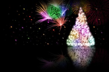 Christmas tree - color - and fireworks clipart