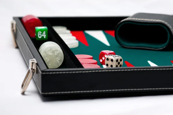 Backgammon case, shaker and dice 02 — Stock Photo, Image