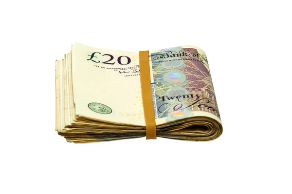 Gefaltetes Bargeld - 20-Pfund-Scheine — Stockfoto