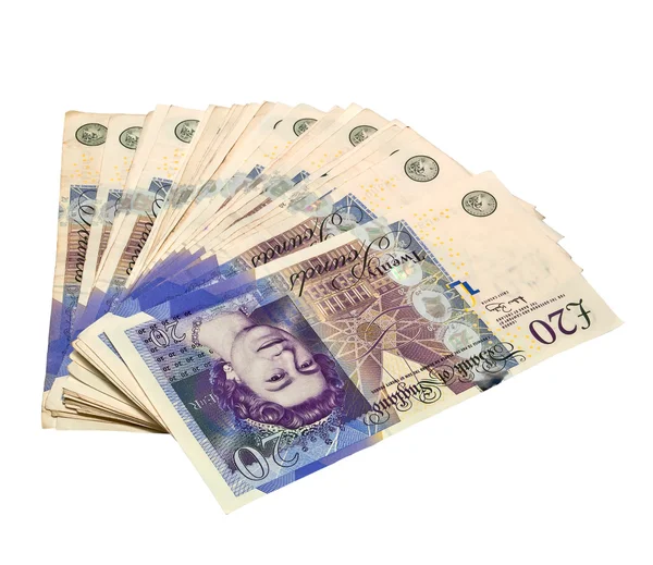 20 pound notes spread - Clipping path — Stock Photo, Image