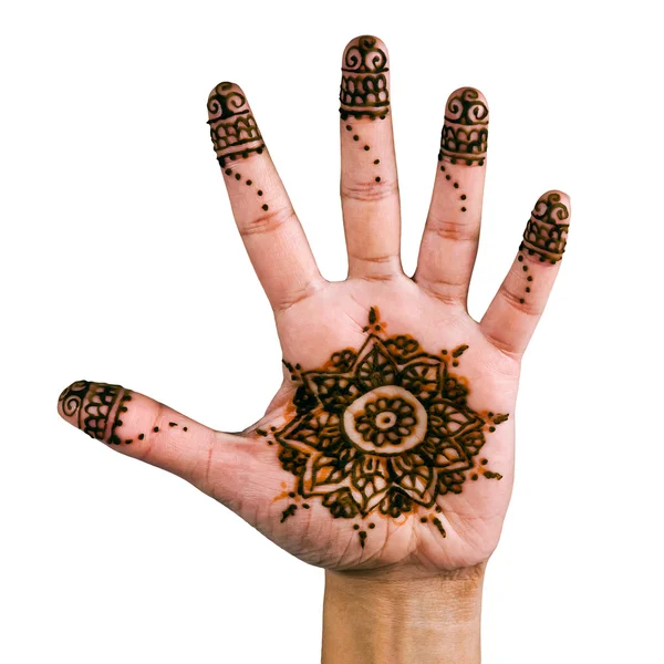 Henna design on the palm of the hand — Stock Photo, Image