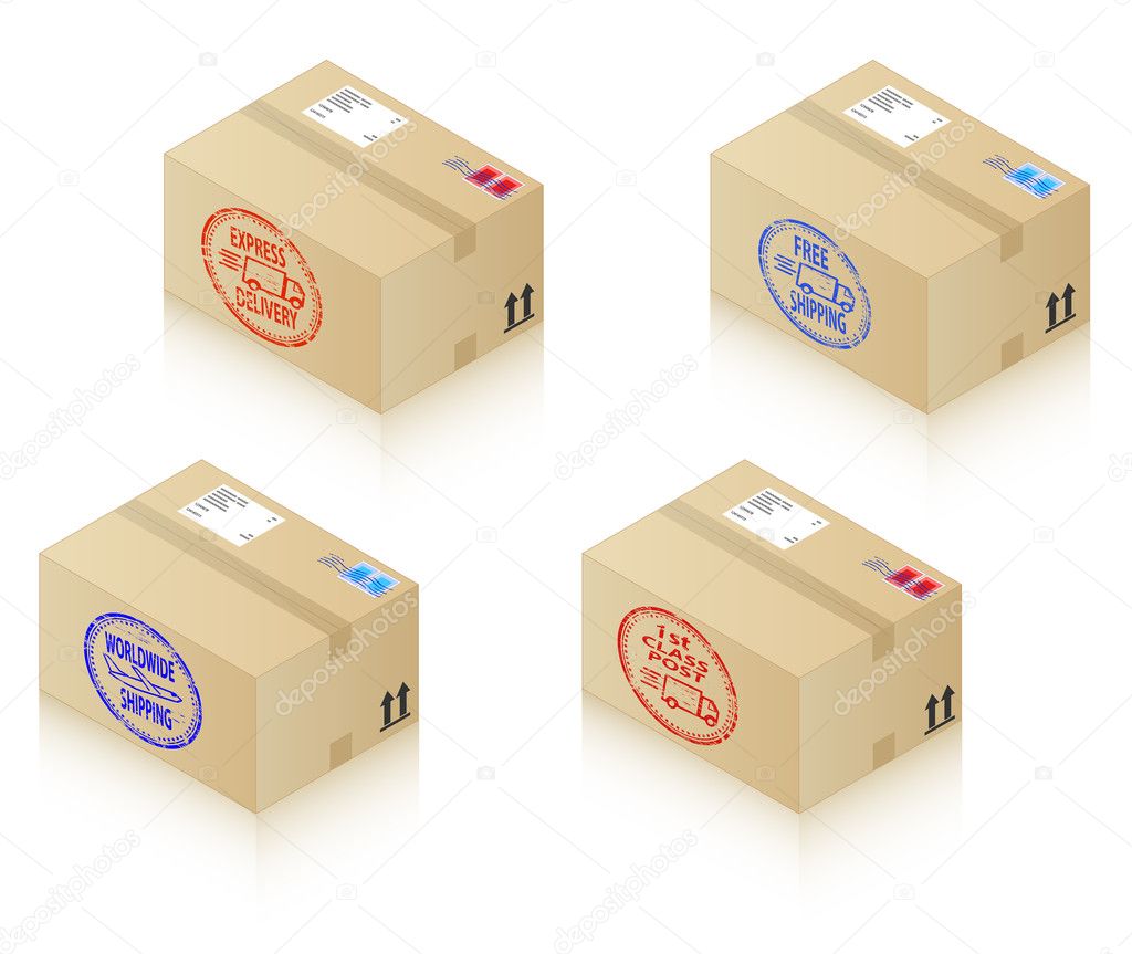 Boxes with shipping stamps