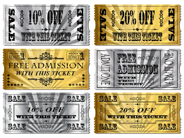 Gold and Silver Tickets — Stock Vector