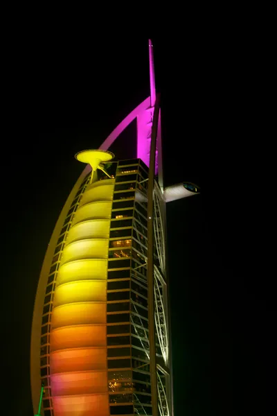 Scenic view of Burj Al Arab colorful illuminated . — Stock Photo, Image
