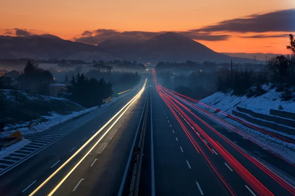 stock image Car lights on a highway .