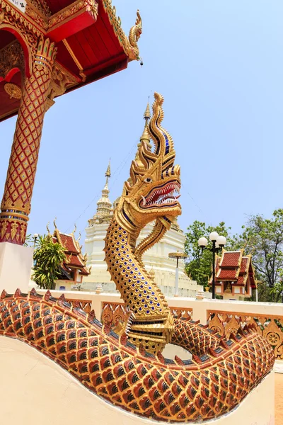 Estátua rei de nagas em frente ao templo do budismo, Chiangmai Prov — Fotografia de Stock