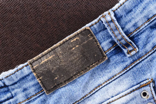 Pohled label prázdné kožené džíny pro vaše jméno dobré kapely — Stock fotografie