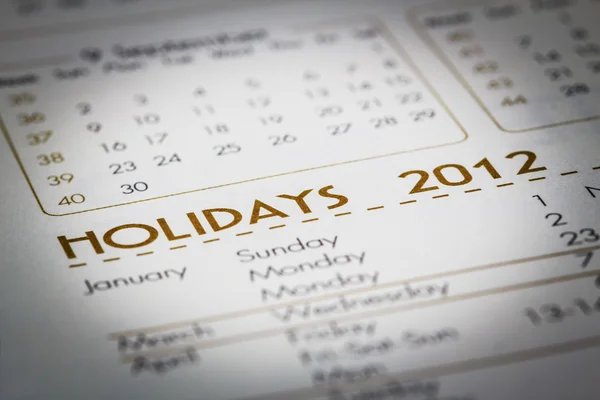 Concentre-se na palavra de férias em um calendário . — Fotografia de Stock