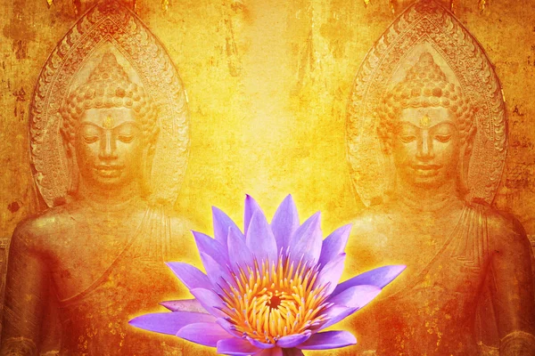 莲花在佛教抽象拼贴画背景上 — 图库照片