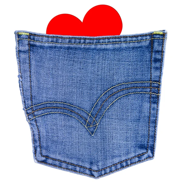 stock image Heart in back jeans pocket isolated on white