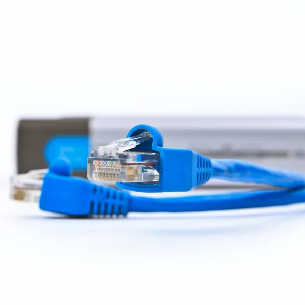 Closeup of UTP network cables.Data Network Hardware Concept. RJ4 — Stock Photo, Image