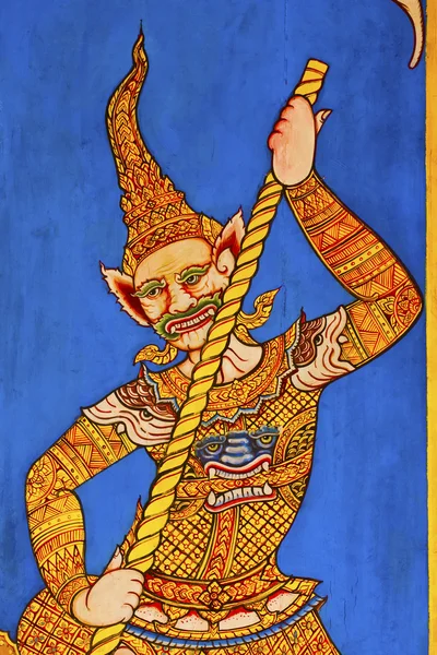 Ramayana-malerei auf alter tür in tempel thailand. — Stockfoto