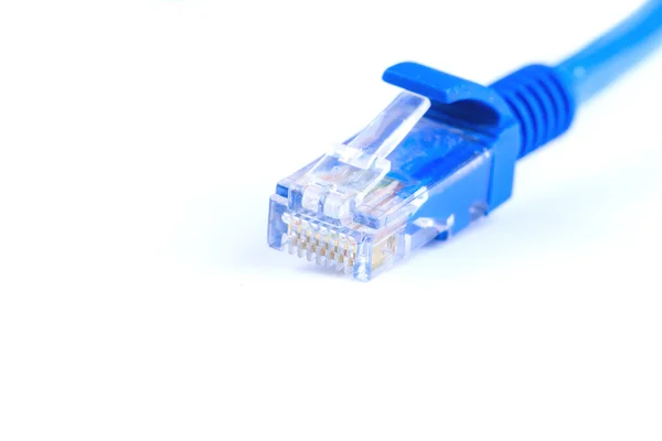 Cabo de telecomunicações lan azul rj45 isolado em branco — Fotografia de Stock
