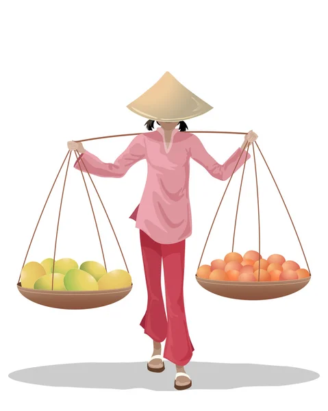 Vendedor de frutas asiático —  Vetores de Stock
