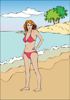 Sahilde bikinili kadın