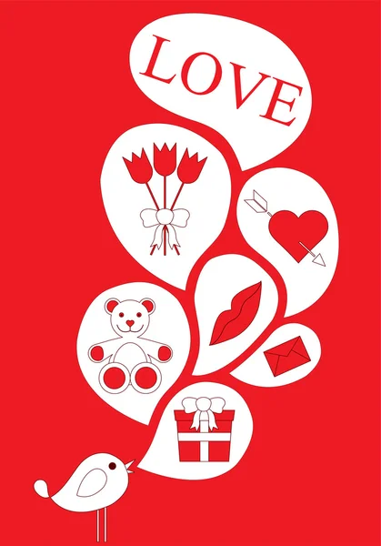 Iconos de amor sobre fondo rojo — Archivo Imágenes Vectoriales
