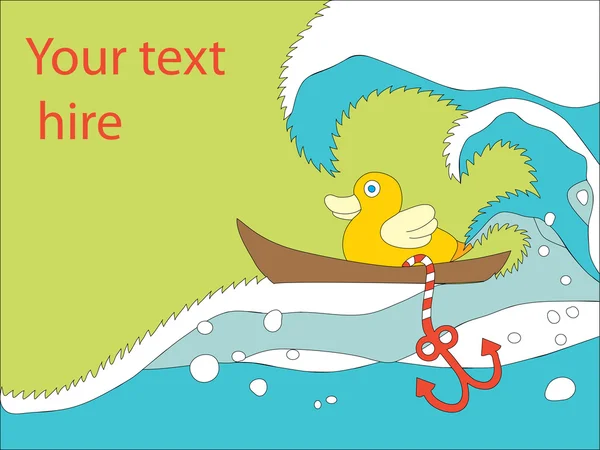 Ente auf einem Boot und Beispieltextbereich — Stockvektor