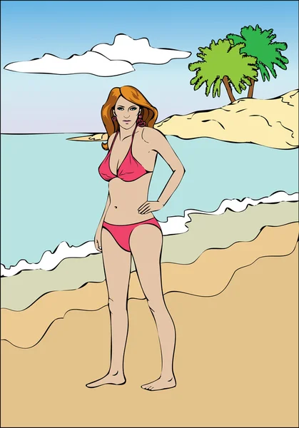 Stock vector Woman on the beach in bikini