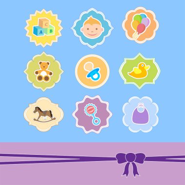 Set baby icon toys in frame clipart