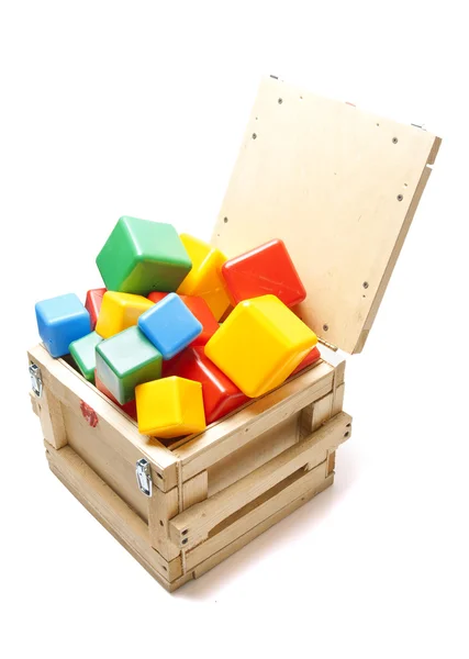 Caixa de madeira com muitos blocos — Fotografia de Stock