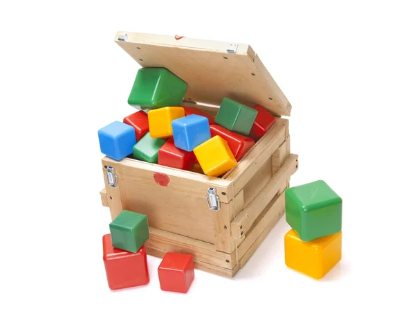 Houten doos met veel blokken — Stockfoto