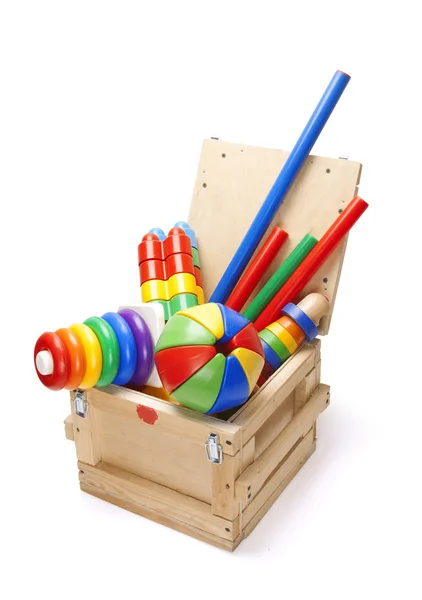 Caja de madera con muchos juguetes —  Fotos de Stock