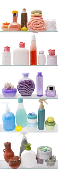 Shelf with cosmetics in a bathroom — Stock Photo, Image