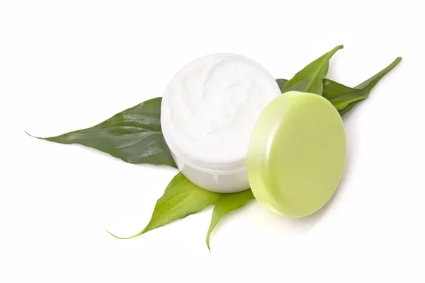 stock image Cosmetic cream with leaf