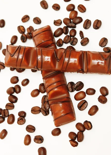 Granos de café y chocolate — Foto de Stock