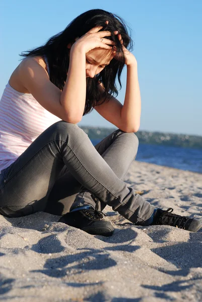 stock image Young beautiful woman thinking outdoor