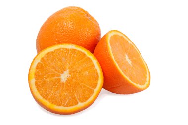 One orange and two halves on white background clipart