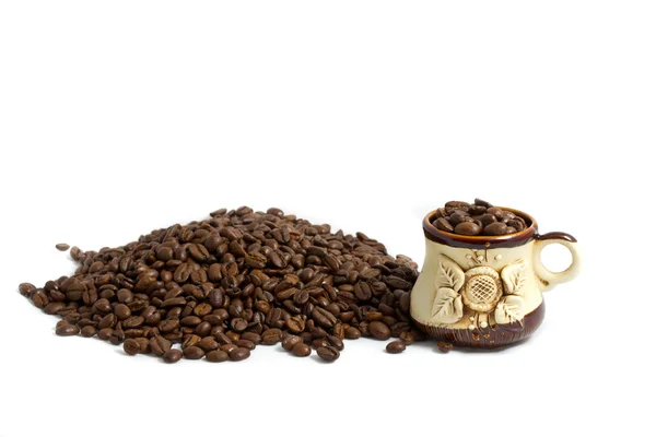 Coffee Beans and a Coffee cup with Beans Inside — Stock Photo, Image
