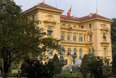 Vietnam Hanoi. Presidential Palace in garden and wi clipart