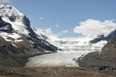 Kanada Kayalık Dağları altındaki vadide Columbia Buzulu hakim.