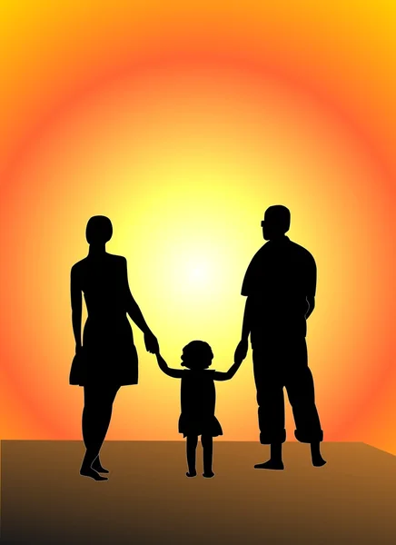 stock vector Young family on a background of rising sun