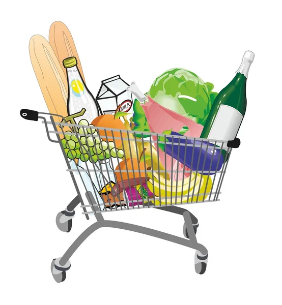 Carrinho de cesta com alimentos —  Vetores de Stock