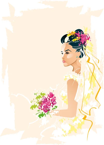 Bride with bouquet of flowers — Stock Vector