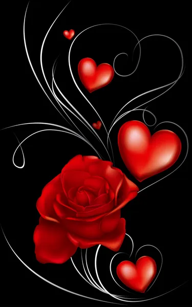 Σκούρο κόκκινο τριαντάφυλλα και καρδιά — Διανυσματικό Αρχείο