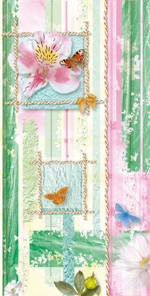 Background with flowers and butterflies