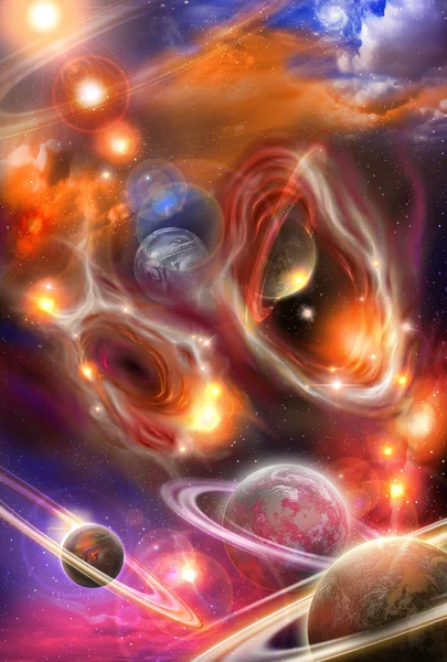 Nebulosas coloridas e planetas no cosmos — Fotografia de Stock