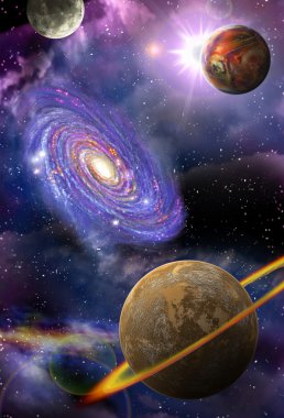 Galaxies and planets in space clipart