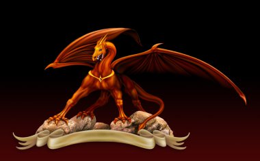 Golden dragon on the rocks clipart